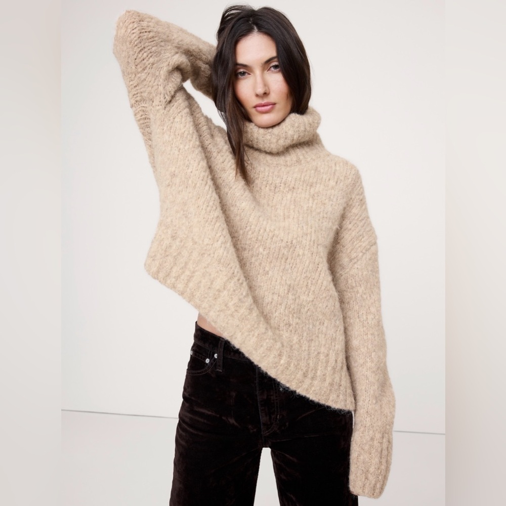 BR ITALIAN ALPACA-BLEND FUNNEL-NECK SWEATER NATURAL BEIGE M NWT